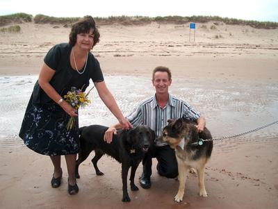 Relish during my friends' beach wedding on PEI, soaked as usual